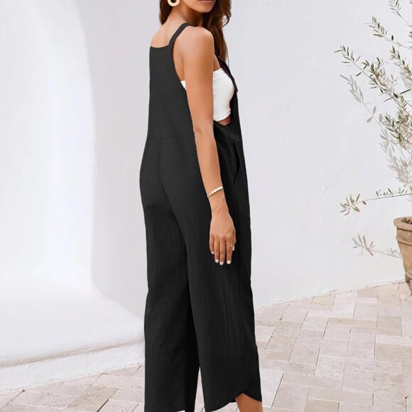 Womens Cotton Adjustable Casual Summer Bib Overalls Jumpsuits with Pockets - Picture 4 of 8